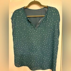 Papermoon Teal Green Polka Dot Blouse M Flowy V-Neck Top Stitch Fix Workwear
